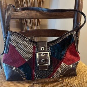 Relic Canvas & Faux Leather Patchwork Tapestry Satchel shoulder Bag Purse Y2K